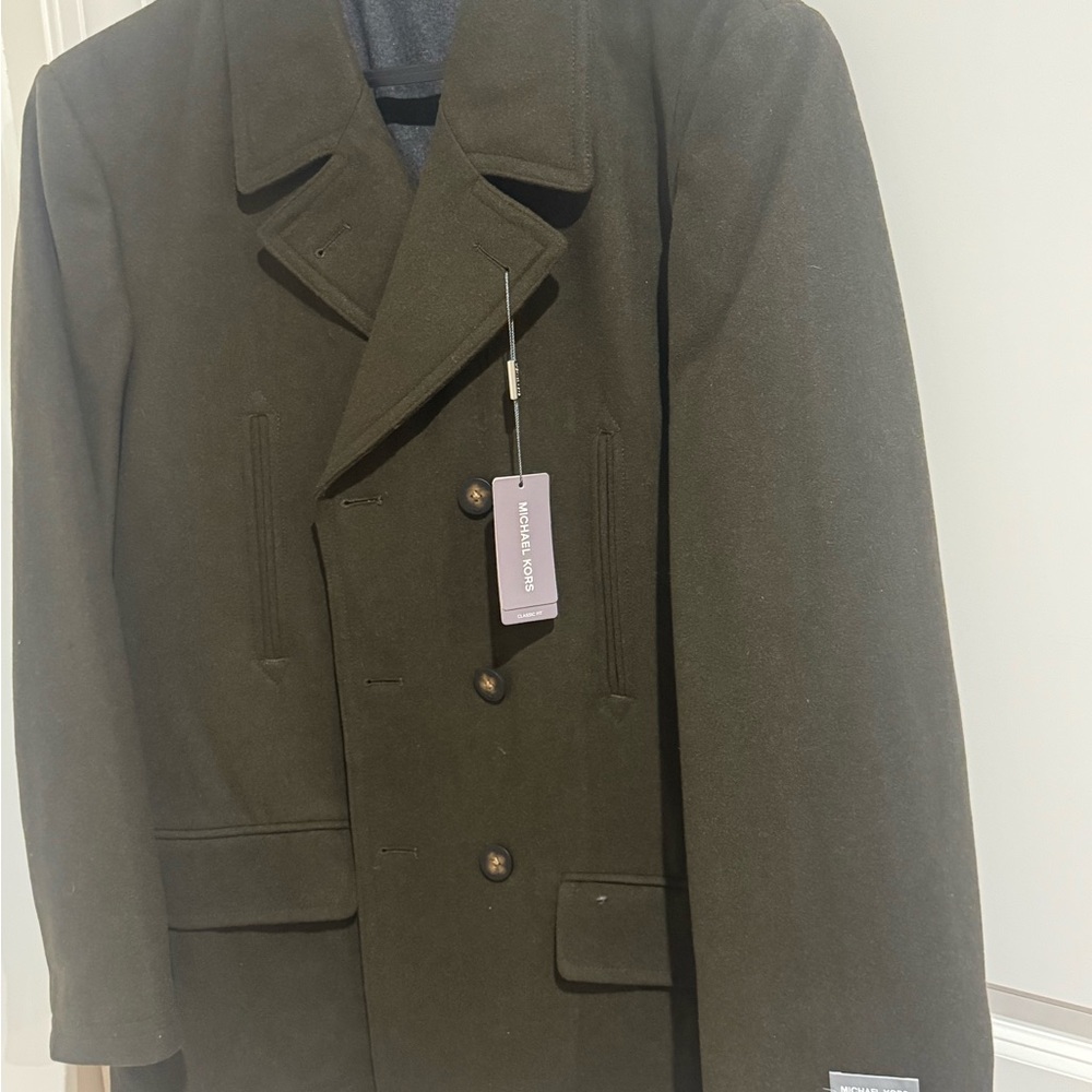 MICHAEL Michael Kors Green Pea Coat with Structured Design